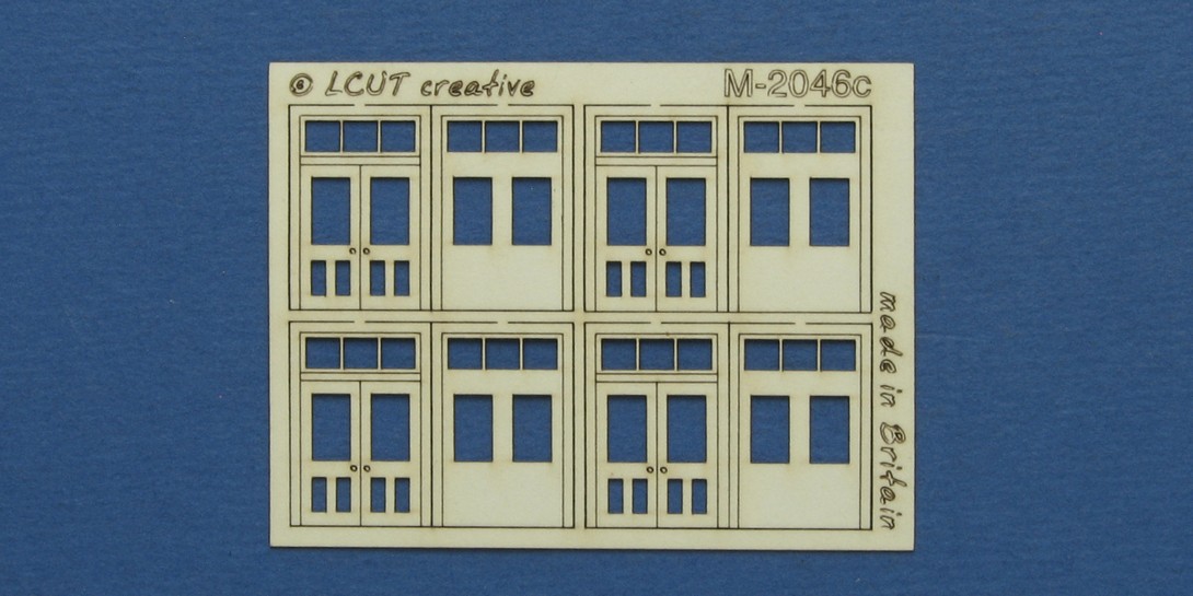 M 20-46c N gauge kit of 4 double doors with square transom type 1 Kit of 4 double doors with square transom type 1. Designed in 2 layers with an outer frame/margin. Made from 0.35mm paper.
